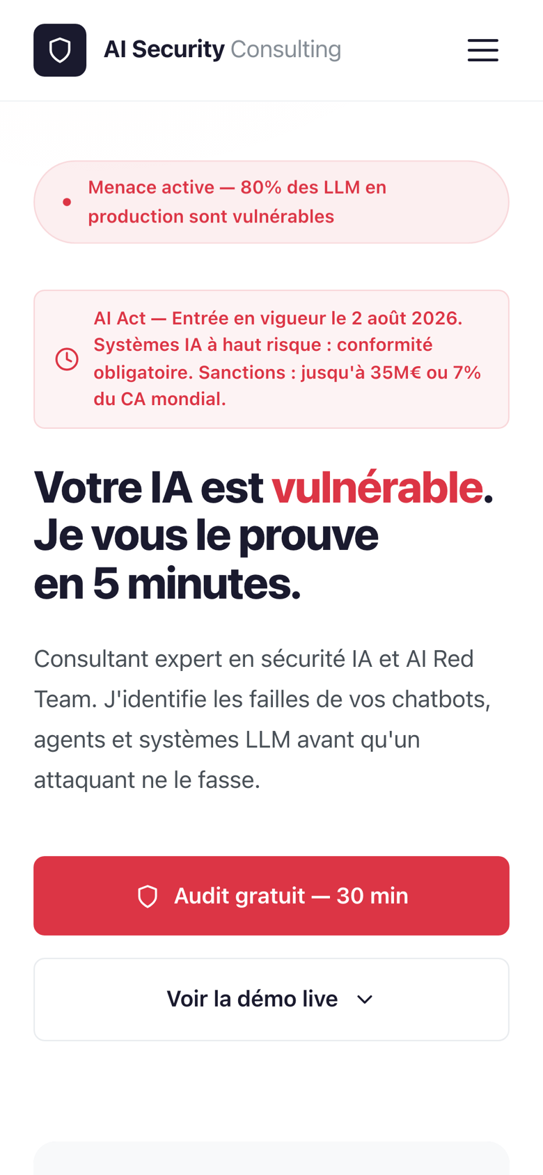 Réalisation AI Security Consulting : Conseil en sécurité IA · France