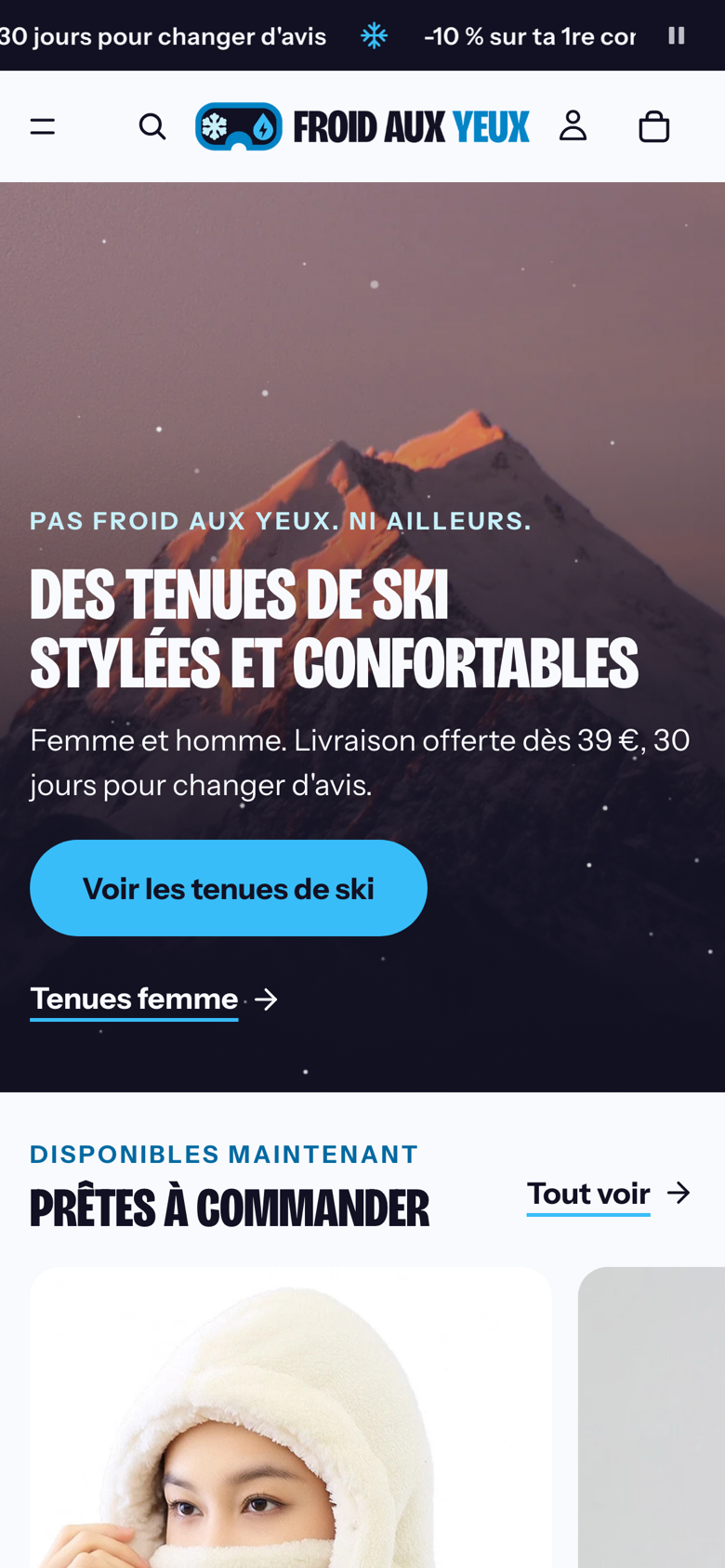 Réalisation Froid aux Yeux : E-commerce tenues de ski · France